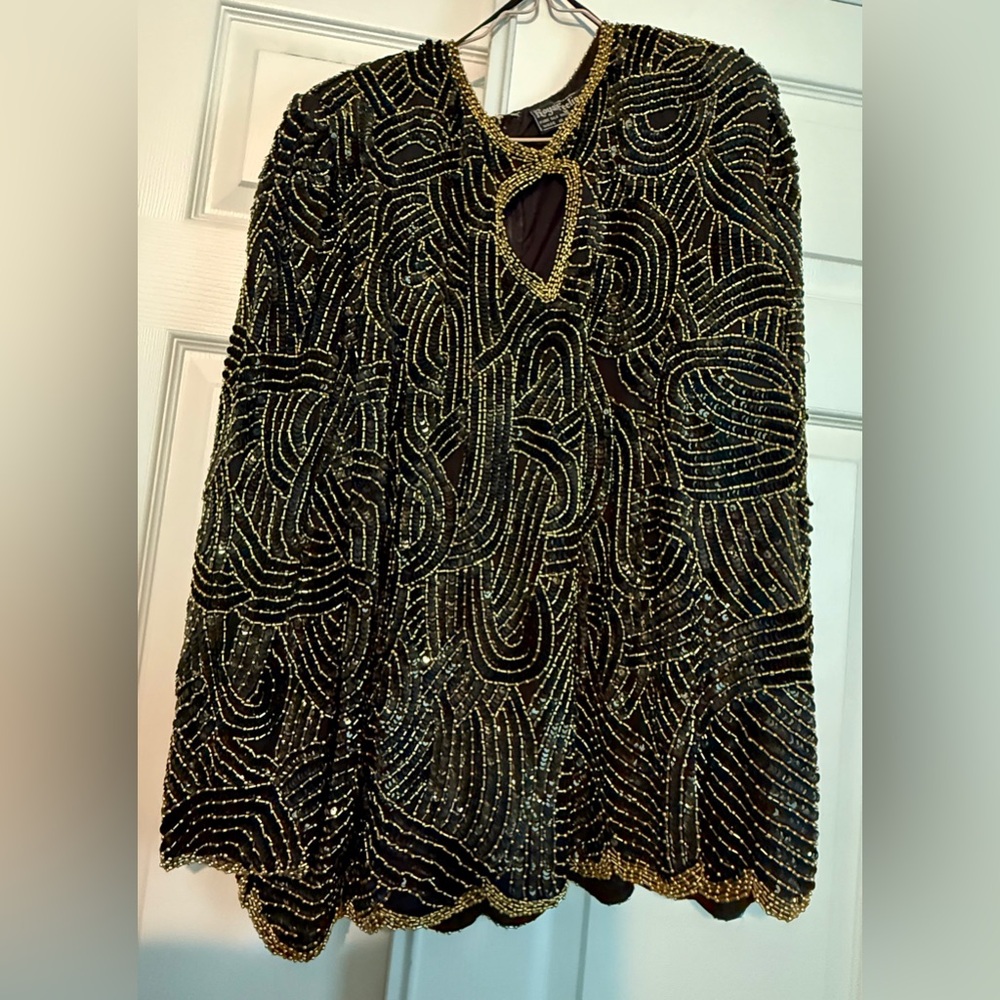 Vintage Royal Feelings Sz 3X Womens Blouse, Silk, Sequin/ Beaded. Back Zipper